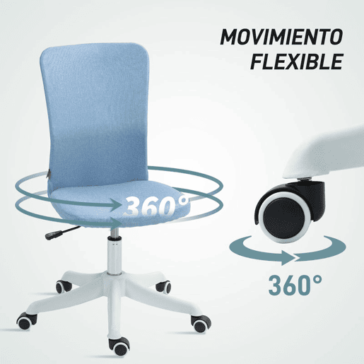 HOMCOM Cadeira de Escritório sem Apoio para os Braços Cadeira de Escritório Giratória Estofada em Linho Sintético com Altura Ajustável para Estudo Dormitório Tocador Carga 120 kg 53x43x85-93 cm Azul