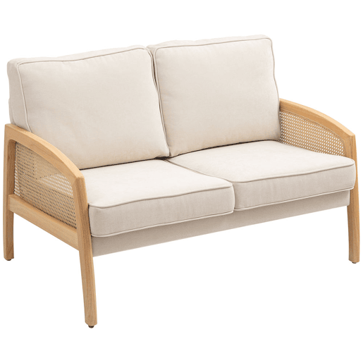 HOMCOM Sofá de 2 Lugares Estofado em Chenille Sofá Sala de Estar com 2 Almofadas Laváveis e Apoio para os Braços em Vime Sintético Sofá Pequeno Carga 240 kg 123x75x88 cm Bege