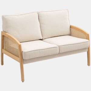HOMCOM Sofá de 2 Lugares Estofado em Chenille Sofá Sala de Estar com 2 Almofadas Laváveis e Apoio para os Braços em Vime Sintético Sofá Pequeno Carga 240 kg 123x75x88 cm Bege