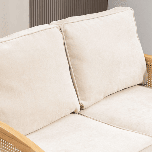 HOMCOM Sofá de 2 Lugares Estofado em Chenille Sofá Sala de Estar com 2 Almofadas Laváveis e Apoio para os Braços em Vime Sintético Sofá Pequeno Carga 240 kg 123x75x88 cm Bege