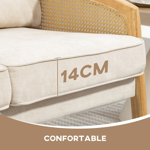 HOMCOM Sofá de 2 Lugares Estofado em Chenille Sofá Sala de Estar com 2 Almofadas Laváveis e Apoio para os Braços em Vime Sintético Sofá Pequeno Carga 240 kg 123x75x88 cm Bege