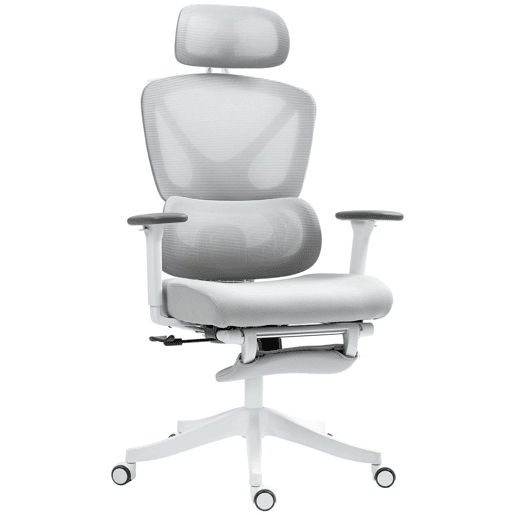 HOMCOM Cadeira de Escritório de Malha Reclinável com Apoio para a Cabeça Ajustável Suporte Lombar Apoio para os Pés Apoios para os Braços e Altura Regulável Suporta até 135 kg 71x70x109-119 cm Cinza