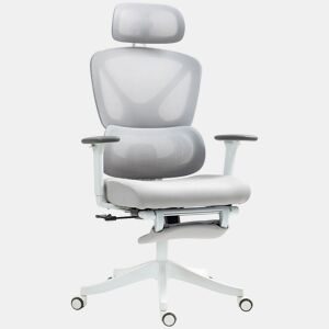 HOMCOM Cadeira de Escritório de Malha Reclinável com Apoio para a Cabeça Ajustável Suporte Lombar Apoio para os Pés Apoios para os Braços e Altura Regulável Suporta até 135 kg 71x70x109-119 cm Cinza
