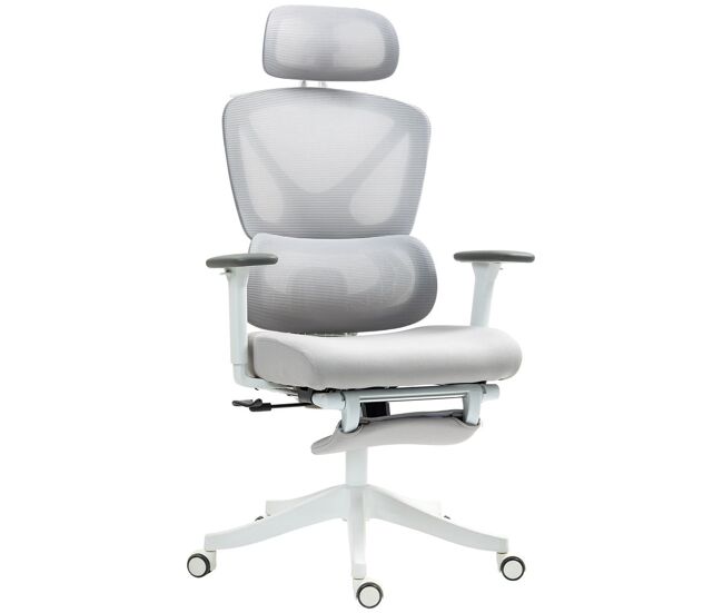 Homcom silla de escritorio de malla silla de oficina reclinable con reposacabezas giratoria soporte lumbar reposapiés reposabrazos 3d y altura