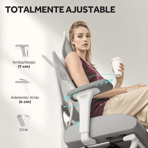HOMCOM Cadeira de Escritório de Malha Reclinável com Apoio para a Cabeça Ajustável Suporte Lombar Apoio para os Pés Apoios para os Braços e Altura Regulável Suporta até 135 kg 71x70x109-119 cm Cinza