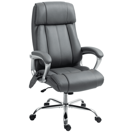 HOMCOM Cadeira de Escritório com Massagem Cadeira Giratória com Altura Ajustável Função de Aquecimento e Função de Inclinação Controlo Remoto para Estudo 66x72x113-121 cm Cinzento Escuro