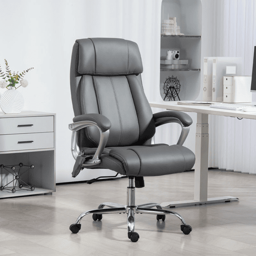 HOMCOM Cadeira de Escritório com Massagem Cadeira Giratória com Altura Ajustável Função de Aquecimento e Função de Inclinação Controlo Remoto para Estudo 66x72x113-121 cm Cinzento Escuro