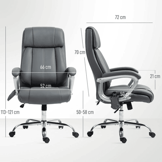 HOMCOM Cadeira de Escritório com Massagem Cadeira Giratória com Altura Ajustável Função de Aquecimento e Função de Inclinação Controlo Remoto para Estudo 66x72x113-121 cm Cinzento Escuro