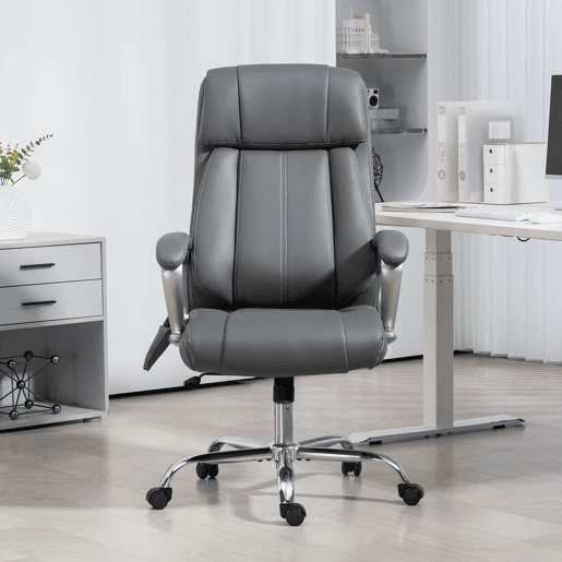 HOMCOM Cadeira de Escritório com Massagem Cadeira Giratória com Altura Ajustável Função de Aquecimento e Função de Inclinação Controlo Remoto para Estudo 66x72x113-121 cm Cinzento Escuro
