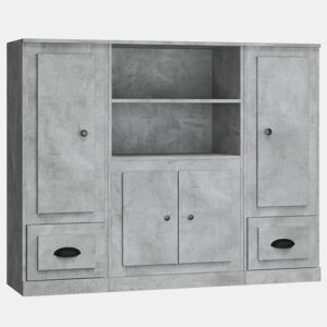 vidaXL Armários altos 3 pcs derivados de madeira cinzento cimento