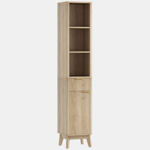 HOMCOM Coluna de Casa de Banho Móvel de Casa de Banho Estreito com Porta Canaleda Gaveta 3 Compartimentos Abertos e Prateleiras Ajustáveis Armário Alto de Casa de Banho Moderno 33x30x170 cm Madeira