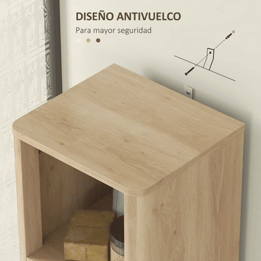 HOMCOM Coluna de Casa de Banho Móvel de Casa de Banho Estreito com Porta Canaleda Gaveta 3 Compartimentos Abertos e Prateleiras Ajustáveis Armário Alto de Casa de Banho Moderno 33x30x170 cm Madeira