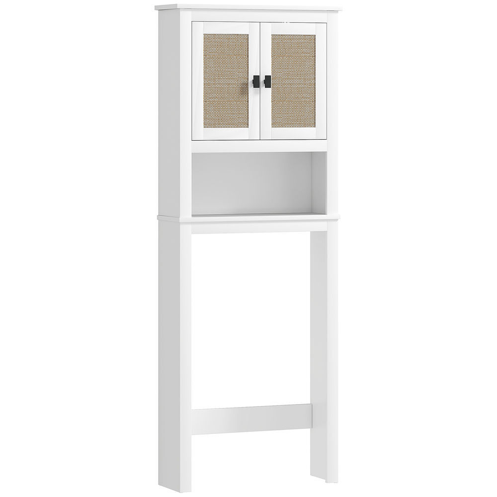 Homcom mueble sobre inodoro estrecho armario sobre inodoro con 2 puertas con frontal de ratán compartimento y estante ajustable mueble de baño 60x19,5x160 cm blanco