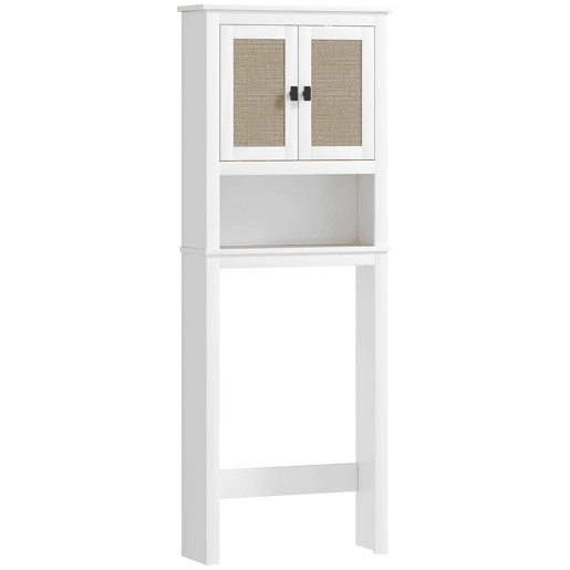 HOMCOM Móvel sobre Sanita Armário sobre Sanita com 2 Portas com Frente em Vime Compartimento e Prateleira Ajustável Móvel Casa de Banho 60x19,5x160 cm Branco