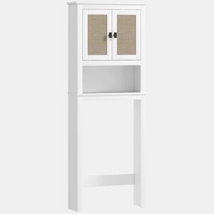 HOMCOM Móvel sobre Sanita Armário sobre Sanita com 2 Portas com Frente em Vime Compartimento e Prateleira Ajustável Móvel Casa de Banho 60x19,5x160 cm Branco
