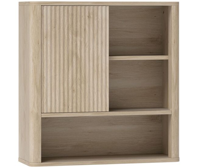 Homcom armario de baño de pared mueble de baño colgar con estantes ajustables puerta corredera compartimentos y diseño con perfil curvo 60x20x62 cm