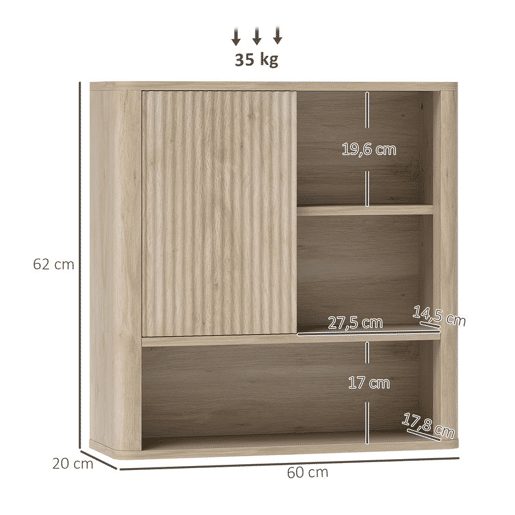 HOMCOM Armário de Casa de Banho de Parede Móvel de Casa de Banho com Prateleiras Ajustáveis Porta Deslizante Compartimentos e Desenho Elegante 60x20x62 cm Madeira HOMCOM Armário de Casa de Banho de Parede Móvel de Casa de Banho com Prateleiras Ajustáveis Porta Deslizante Compartimentos e Desenho Elegante 60x20x62 cm Madeira