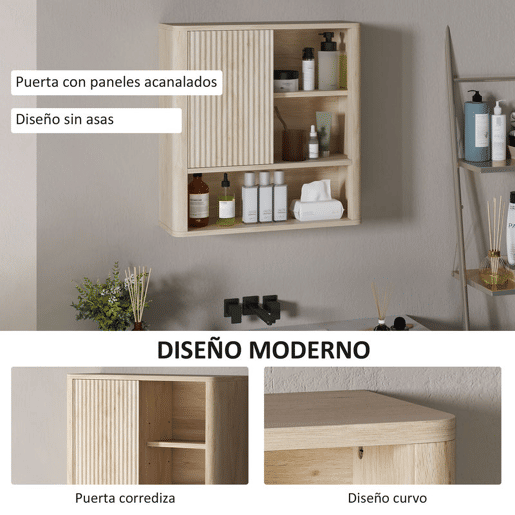 HOMCOM Armário de Casa de Banho de Parede Móvel de Casa de Banho com Prateleiras Ajustáveis Porta Deslizante Compartimentos e Desenho Elegante 60x20x62 cm Madeira HOMCOM Armário de Casa de Banho de Parede Móvel de Casa de Banho com Prateleiras Ajustáveis Porta Deslizante Compartimentos e Desenho Elegante 60x20x62 cm Madeira