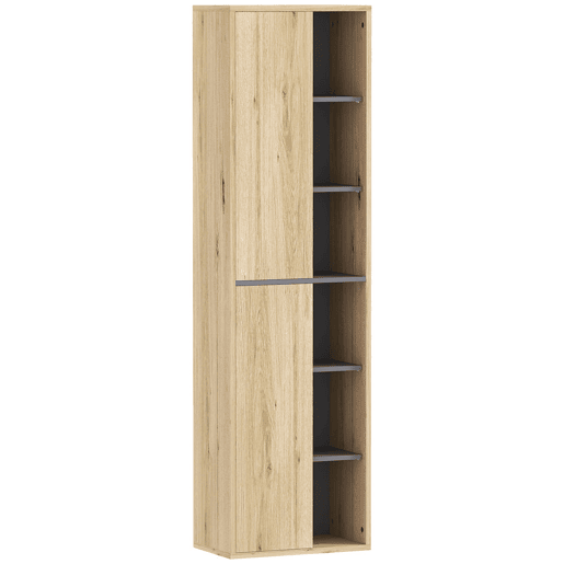 HOMCOM Coluna Casa de Banho de Parede Armário Alto Casa de Banho com Compartimentos Abertos e 2 Portas Móvel Casa de Banho 40x24x141,5 cm Madeira