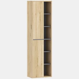HOMCOM Coluna Casa de Banho de Parede Armário Alto Casa de Banho com Compartimentos Abertos e 2 Portas Móvel Casa de Banho 40x24x141,5 cm Madeira