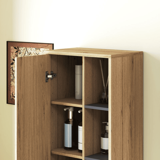 HOMCOM Coluna Casa de Banho de Parede Armário Alto Casa de Banho com Compartimentos Abertos e 2 Portas Móvel Casa de Banho 40x24x141,5 cm Madeira