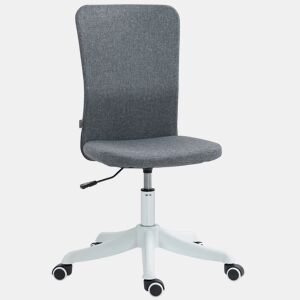 HOMCOM Cadeira de Escritório sem Apoio para os Braços Cadeira de Escritório Giratória Estofada em Linho Sintético com Altura Ajustável para Estudo Dormitório Tocador Carga 120 kg 53x43x85-93 cm Cinza