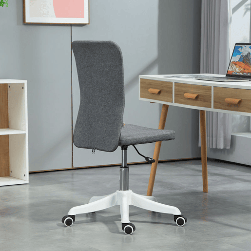 HOMCOM Cadeira de Escritório sem Apoio para os Braços Cadeira de Escritório Giratória Estofada em Linho Sintético com Altura Ajustável para Estudo Dormitório Tocador Carga 120 kg 53x43x85-93 cm Cinza