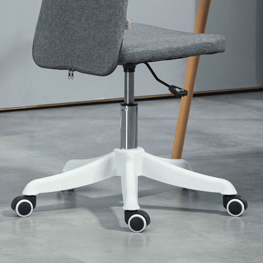 HOMCOM Cadeira de Escritório sem Apoio para os Braços Cadeira de Escritório Giratória Estofada em Linho Sintético com Altura Ajustável para Estudo Dormitório Tocador Carga 120 kg 53x43x85-93 cm Cinza
