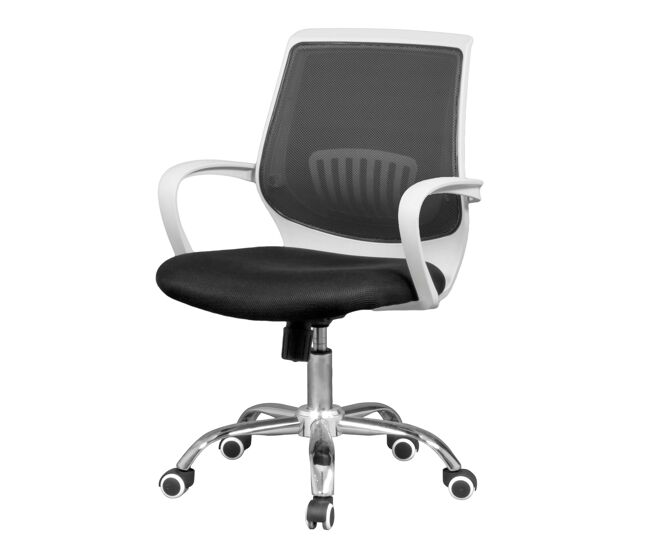 Silla oficina trend para espacios de trabajo en color blanco y negro con estructura metal, tela y medidas 60x87x59 cm