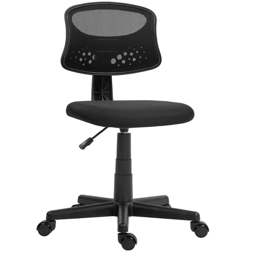 HOMCOM Cadeira de Escritório sem Apoio para os Braços Cadeira de Escritório Giratória com Encosto de Malha Respirável Altura Ajustável Carga 120 kg 43x48x78-88 cm Preto