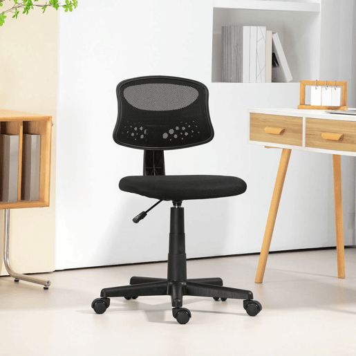 HOMCOM Cadeira de Escritório sem Apoio para os Braços Cadeira de Escritório Giratória com Encosto de Malha Respirável Altura Ajustável Carga 120 kg 43x48x78-88 cm Preto
