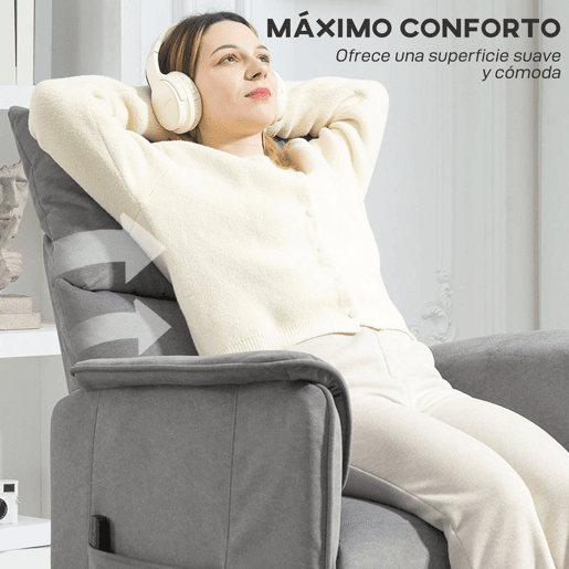 HOMCOM Poltrona Relax Reclinável Elétrica Poltrona Reclinável Silenciosa com Função Memória Apoio para Pés Controlo Remoto e Bolsos Laterais para Dormitório Sala de Estar 80x83x104 cm Cinzento