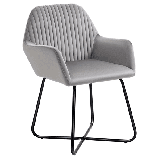 HOMCOM Cadeira de Sala de Jantar Cadeira Estofada em Veludo com Assento Acolchoado Base Metálica Cruzada Cadeira de Leitura para Sala de Estar Quarto 60x56,5x85 cm Cinza
