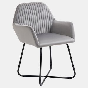 HOMCOM Cadeira de Sala de Jantar Cadeira Estofada em Veludo com Assento Acolchoado Base Metálica Cruzada Cadeira de Leitura para Sala de Estar Quarto 60x56,5x85 cm Cinza