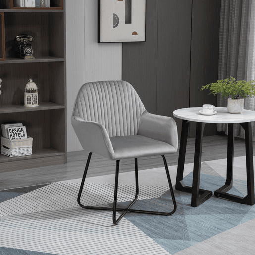 HOMCOM Cadeira de Sala de Jantar Cadeira Estofada em Veludo com Assento Acolchoado Base Metálica Cruzada Cadeira de Leitura para Sala de Estar Quarto 60x56,5x85 cm Cinza