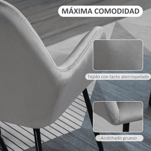 HOMCOM Cadeira de Sala de Jantar Cadeira Estofada em Veludo com Assento Acolchoado Base Metálica Cruzada Cadeira de Leitura para Sala de Estar Quarto 60x56,5x85 cm Cinza