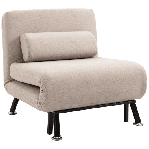 HOMCOM Sofá Cama Individual Sofá Cama Dobrável Estofado em Linho com Encosto Ajustável em 5 Níveis e Almofada Acolchoada para Escritório Dormitório Sala de Estar 75x70x75 cm Bege