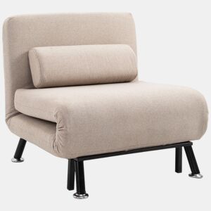 HOMCOM Sofá Cama Individual Sofá Cama Dobrável Estofado em Linho com Encosto Ajustável em 5 Níveis e Almofada Acolchoada para Escritório Dormitório Sala de Estar 75x70x75 cm Bege