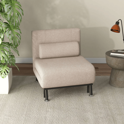 HOMCOM Sofá Cama Individual Sofá Cama Dobrável Estofado em Linho com Encosto Ajustável em 5 Níveis e Almofada Acolchoada para Escritório Dormitório Sala de Estar 75x70x75 cm Bege