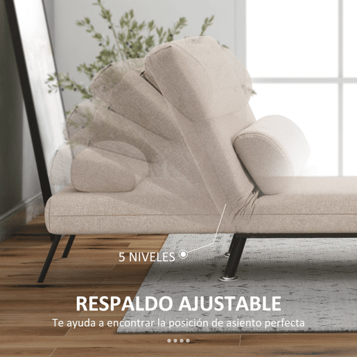 HOMCOM Sofá Cama Individual Sofá Cama Dobrável Estofado em Linho com Encosto Ajustável em 5 Níveis e Almofada Acolchoada para Escritório Dormitório Sala de Estar 75x70x75 cm Bege