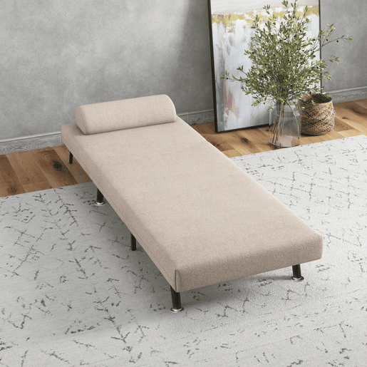 HOMCOM Sofá Cama Individual Sofá Cama Dobrável Estofado em Linho com Encosto Ajustável em 5 Níveis e Almofada Acolchoada para Escritório Dormitório Sala de Estar 75x70x75 cm Bege