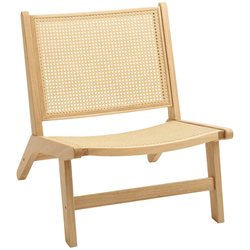 HOMCOM Cadeira para Sala de Estar Nórdica Poltrona com Encosto e Assento Amplo em Vime Estrutura de Madeira Poltrona para Dormitório Sala de Estar 64x70x74 cm Madeira e Bege