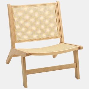 HOMCOM Cadeira para Sala de Estar Nórdica Poltrona com Encosto e Assento Amplo em Vime Estrutura de Madeira Poltrona para Dormitório Sala de Estar 64x70x74 cm Madeira e Bege