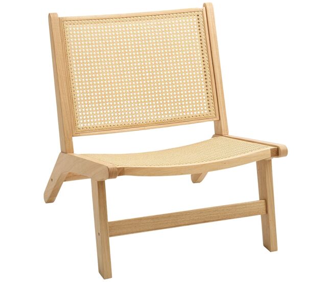 Homcom sillón de salón nórdico butaca de salón con respaldo y asiento amplio de ratán marco de madera butaca para dormitorio sala de estar natural