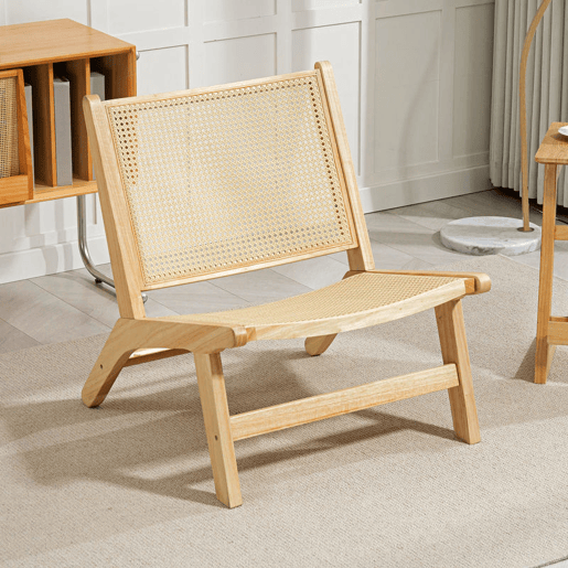 HOMCOM Cadeira para Sala de Estar Nórdica Poltrona com Encosto e Assento Amplo em Vime Estrutura de Madeira Poltrona para Dormitório Sala de Estar 64x70x74 cm Madeira e Bege