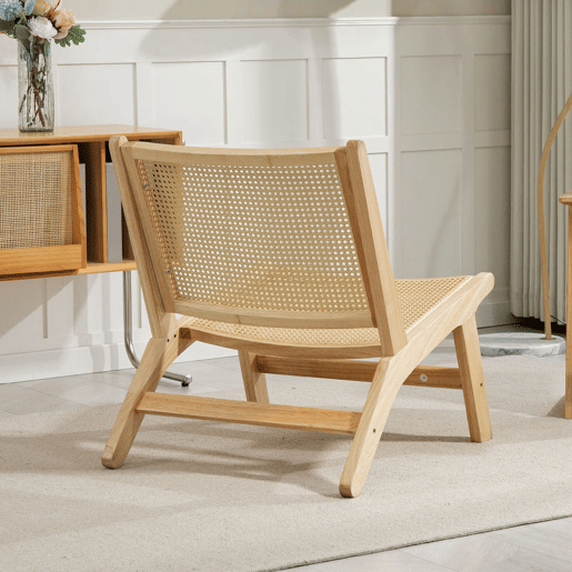 HOMCOM Cadeira para Sala de Estar Nórdica Poltrona com Encosto e Assento Amplo em Vime Estrutura de Madeira Poltrona para Dormitório Sala de Estar 64x70x74 cm Madeira e Bege