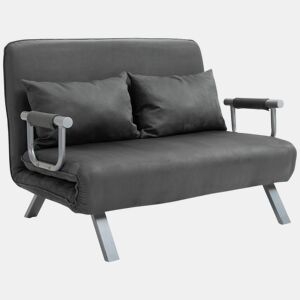 HOMCOM Sofá Cama de 2 Lugares Sofá Cama Pequeno Estofado em Camurça Sintética com Encosto Ajustável em 5 Níveis e 2 Almofadas Acolchoadas para Escritório Dormitório Sala de Estar 111x80x78 cm Cinzento