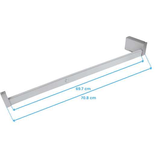 Barra de suspensão para armários com rodízios, luz LED e sensor de movimento, cinza metálico, 70,8 cm, corte ajustável