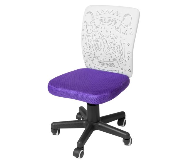 Silla de escritorio pintame cumpleaños de oficina en color morado con rotuladores tela y metal 41x74x51 cm