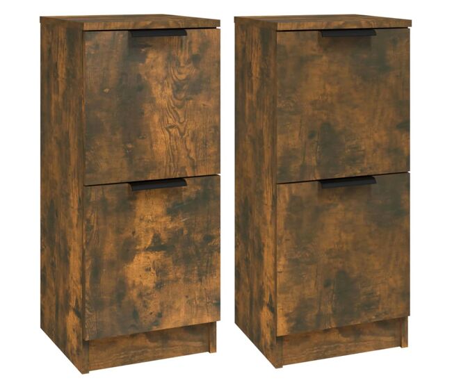 Vidaxl aparadores 2 uds madera contrachapada roble ahumado 30x30x70 cm